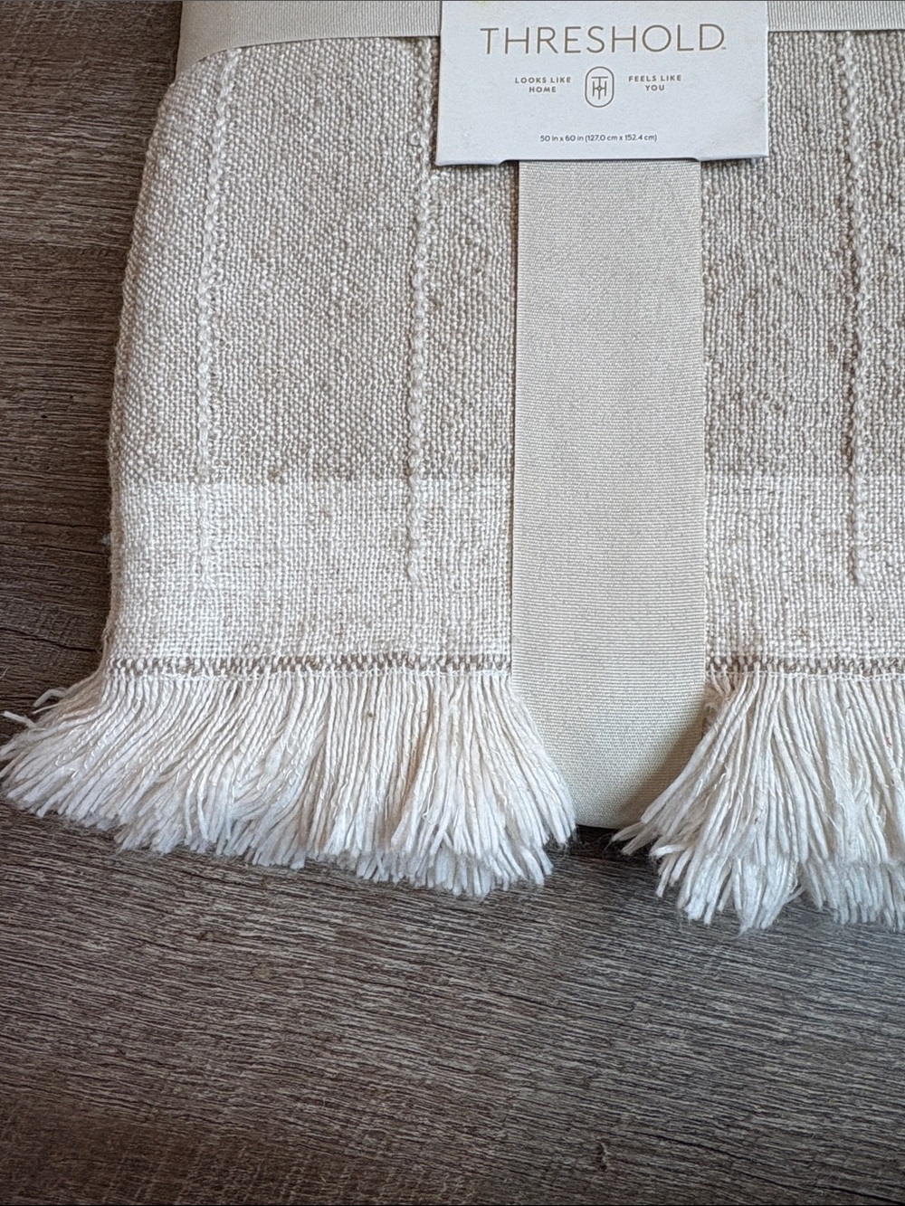 Threshold Lightweight Woven Blanket Neutral Fringe Throw 50x60” NEW - Picture 3 of 6